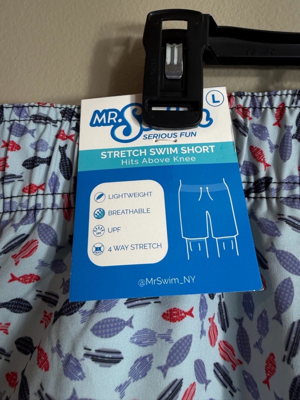 Mr Swim Fish Print Swim Trunks Blue Red Stretch Shorts Size L NWT Dad Style - Picture 3 of 7